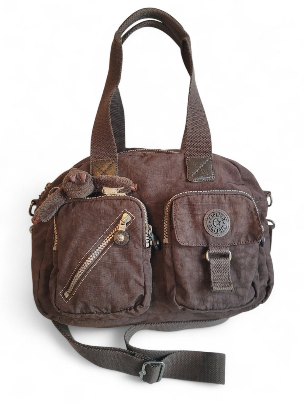 Kipling Defea Satchel Crossbody Bag Brown With Monkey Utility Unisex